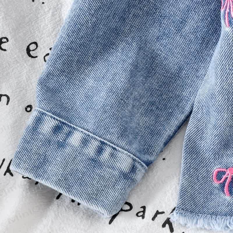 Baby Toddler Girls Blue Bow Embroidered 2-piece Denim Set - image 6