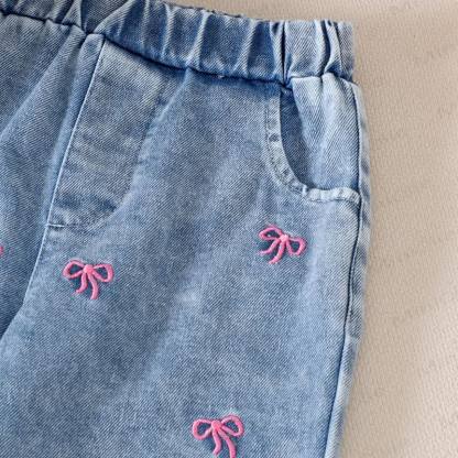 Baby Toddler Girls Blue Bow Embroidered 2-piece Denim Set - image 5