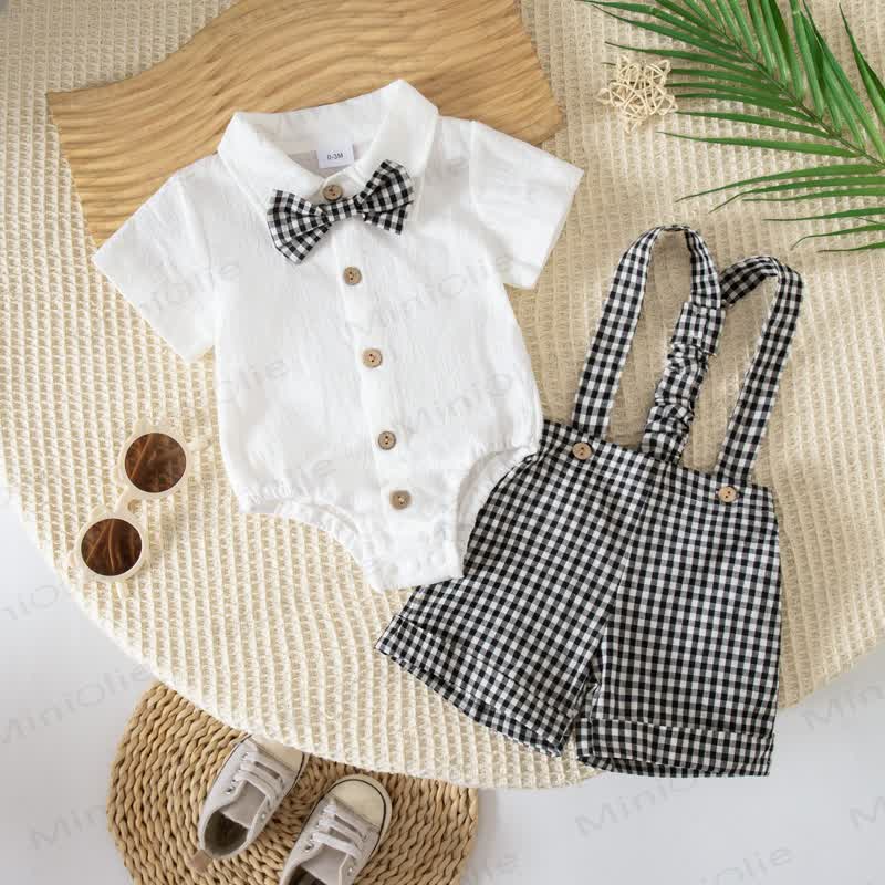 Baby Gingham Bow Tie Bodysuit and Overalls 2-piece Set - Black - 12-18M - image 5