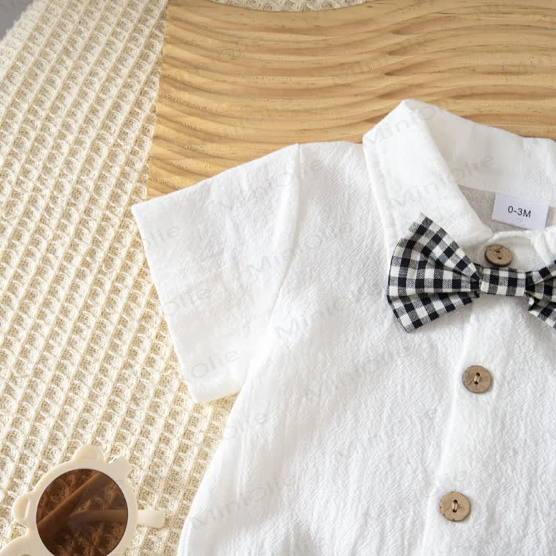 Baby Gingham Bow Tie Bodysuit and Overalls 2-piece Set - image 8