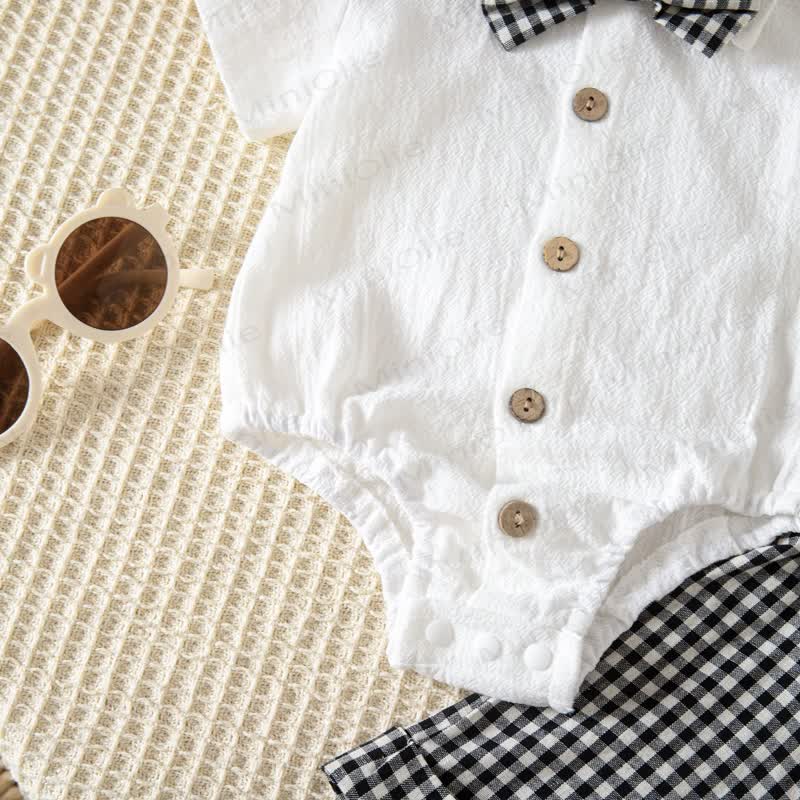 Baby Gingham Bow Tie Bodysuit and Overalls 2-piece Set - image 9