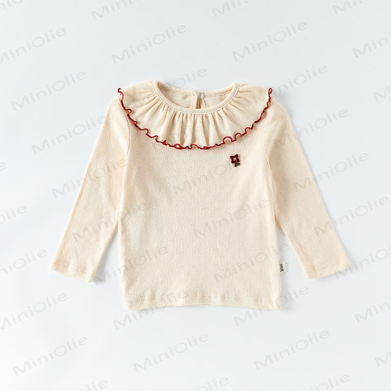 Toddler Baby Girls Flower Ruffle Collar Long Sleeve T-Shirt - Beige - 4-5T - image 3