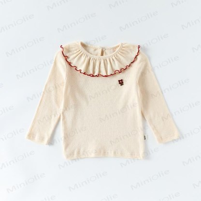 Toddler Baby Girls Flower Ruffle Collar Long Sleeve T-Shirt - Beige - 4-5T - image 3