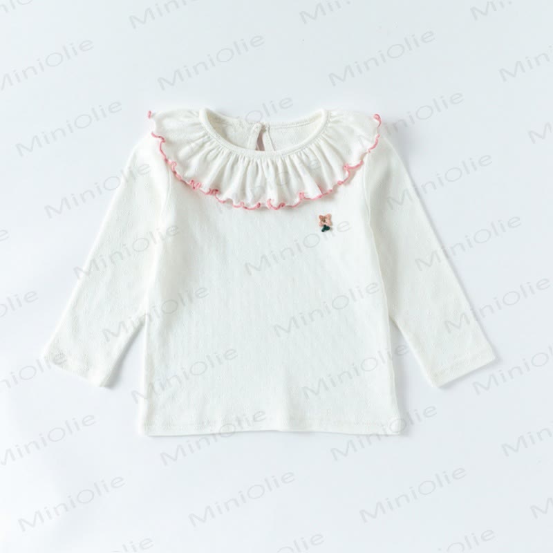 Toddler Baby Girls Flower Ruffle Collar Long Sleeve T-Shirt - White - 4-5T - image 2