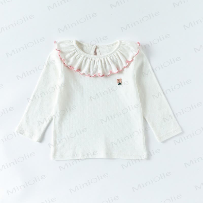 Toddler Baby Girls Flower Ruffle Collar Long Sleeve T-Shirt - White - 4-5T - image 2
