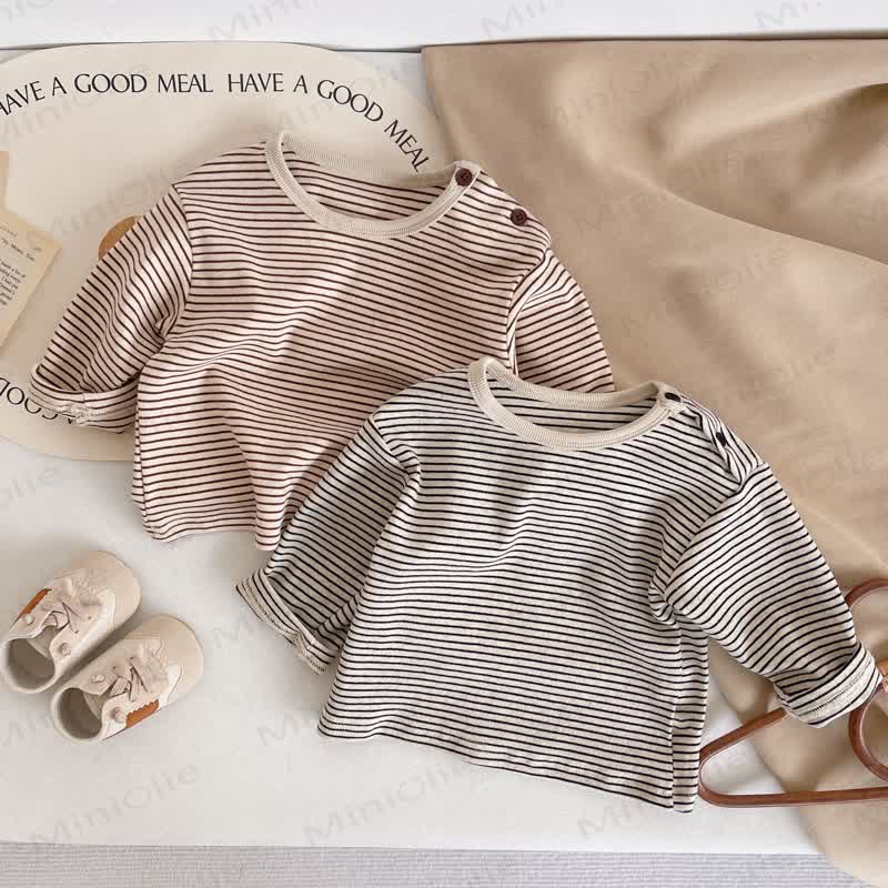 Baby Toddler Striped Shoulder Button Long Sleeve Tee - image 1