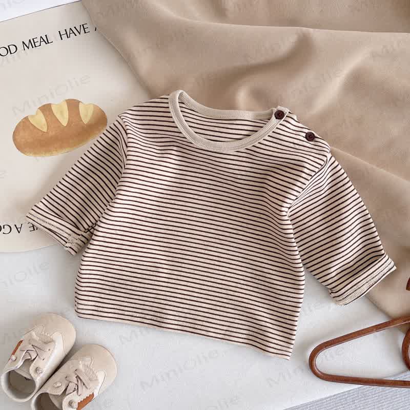 Baby Toddler Striped Shoulder Button Long Sleeve Tee - Brown - 2-3T - image 2
