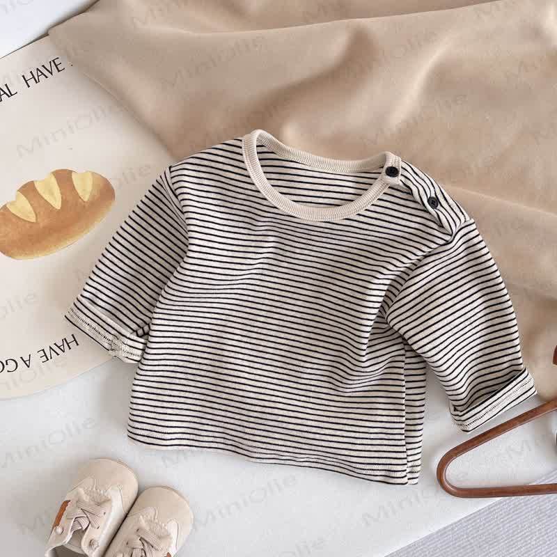 Baby Toddler Striped Shoulder Button Long Sleeve Tee - Black - 2-3T - image 3
