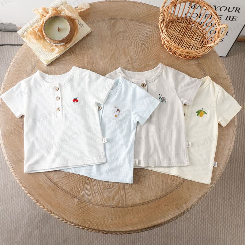 Baby Toddler Animal/Fruit Embroidered Ribbed Tee - image 6