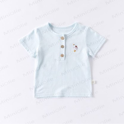 Baby Toddler Animal/Fruit Embroidered Ribbed Tee - Blue - 2-3T - image 5