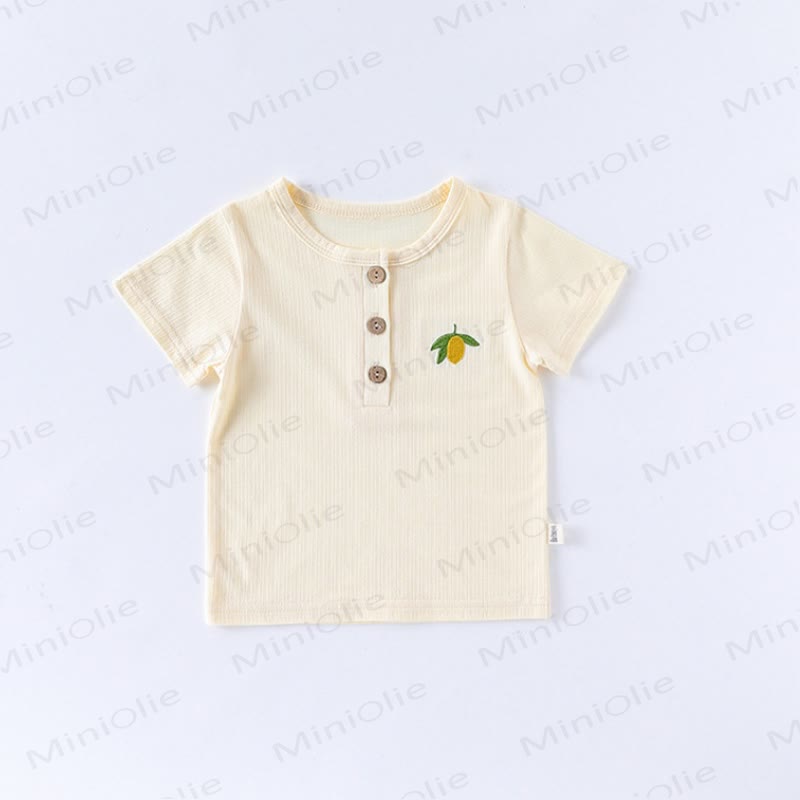 Baby Toddler Animal/Fruit Embroidered Ribbed Tee - Beige - 2-3T - image 3