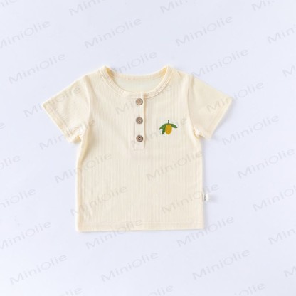Baby Toddler Animal/Fruit Embroidered Ribbed Tee - Beige - 2-3T - image 3
