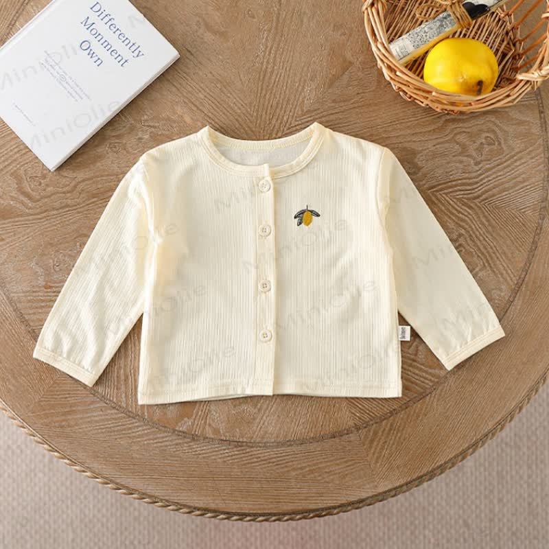Baby Toddler Animal/Fruit Embroidered Button Front Ribbed Cardigan - Beige - 2-3T - image 3