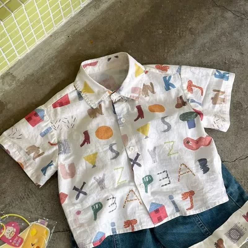 Toddler Playful Print Shirt and Denim Shorts 2-piece Set - White Shirt - 10-11T - image 2