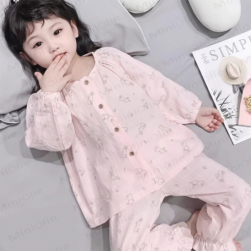 Toddler Animal/Solid Color Long Sleeve Top and Pants Pajama Set - Pink Bunny - 10-11T - image 4