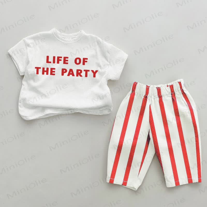 LIFE OF THE PARTY Baby Red Vertical Striped 2-piece Set - White&Red - 2-3T - image 1