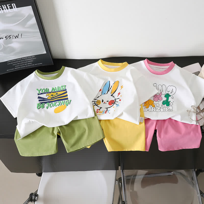 Toddler Girls Playful Cartoon Print Tee and Shorts 2-piece Set - image 1