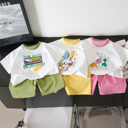 Toddler Girls Playful Cartoon Print Tee and Shorts 2-piece Set - image 1