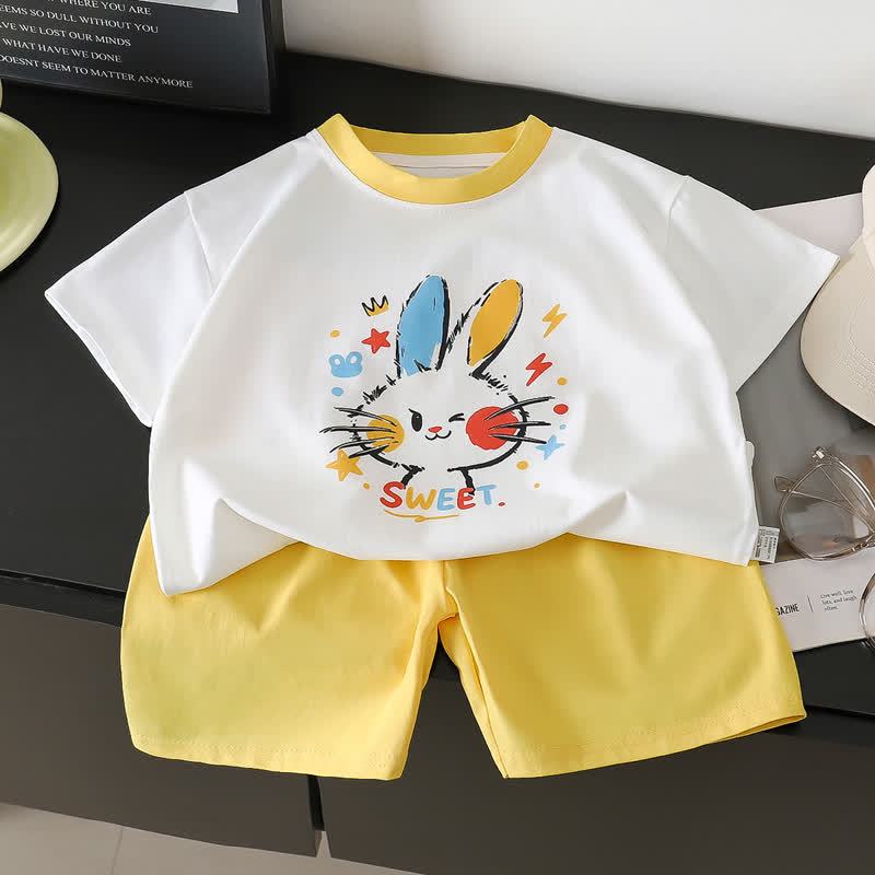 Toddler Girls Playful Cartoon Print Tee and Shorts 2-piece Set - Yellow - 8-9T - image 4