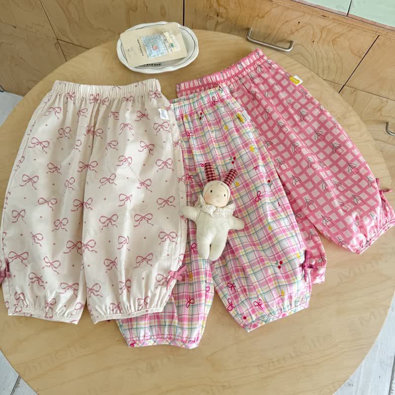 Toddler Girl White&Pink Gingham Bow Pants - image 1