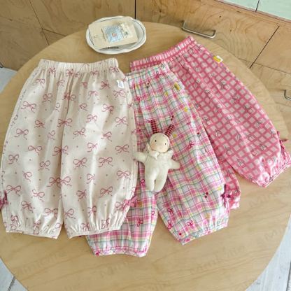 Toddler Girl White&Pink Gingham Bow Pants - image 1
