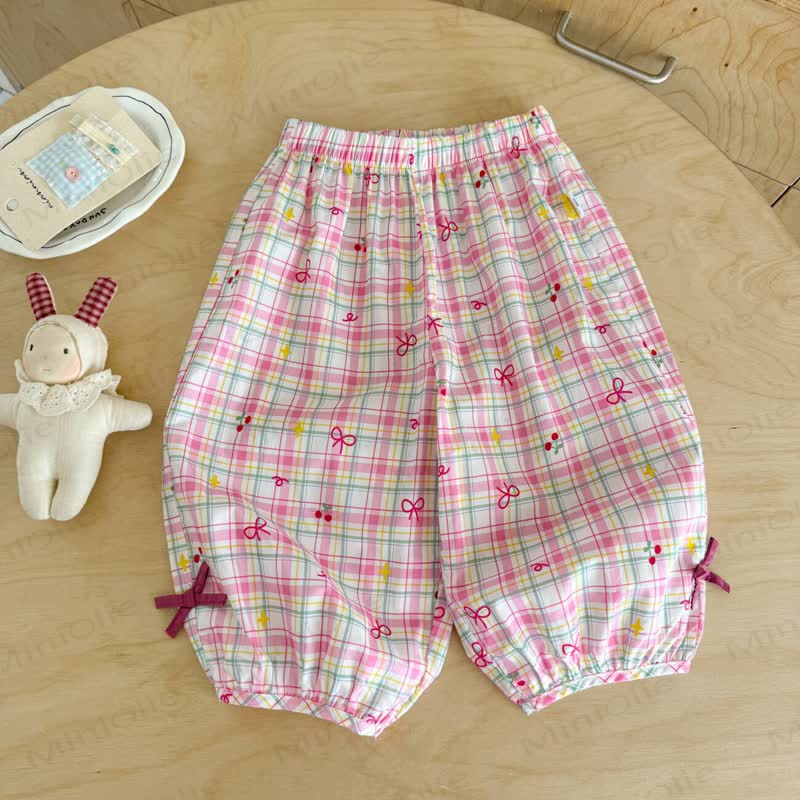 Toddler Girl White&Pink Gingham Bow Pants - Pink Bow - 6.5-8T - image 2