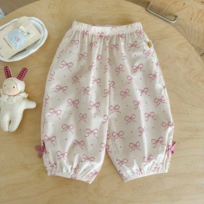 Toddler Girl White&Pink Gingham Bow Pants - White Bow - 6.5-8T - image 4