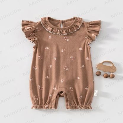 Baby Vintage Floral Print Ruffle Collar Romper - Brown - 18-24M - image 3