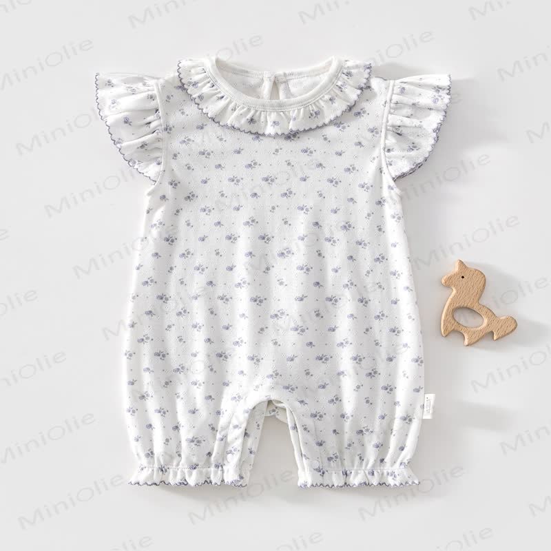 Baby Vintage Floral Print Ruffle Collar Romper - White - 18-24M - image 4