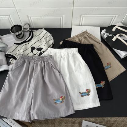 Toddler Kid Dog Embroidered Shorts - Gray - 10-11T - image 1
