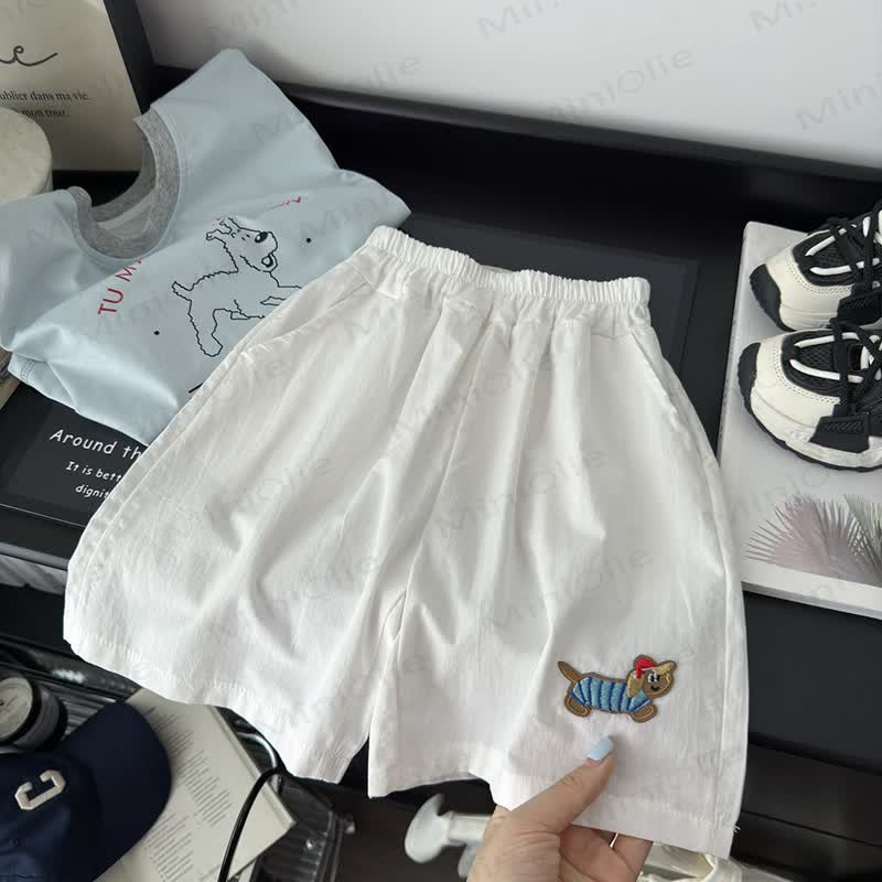 Toddler Kid Dog Embroidered Shorts - White - 10-11T - image 2