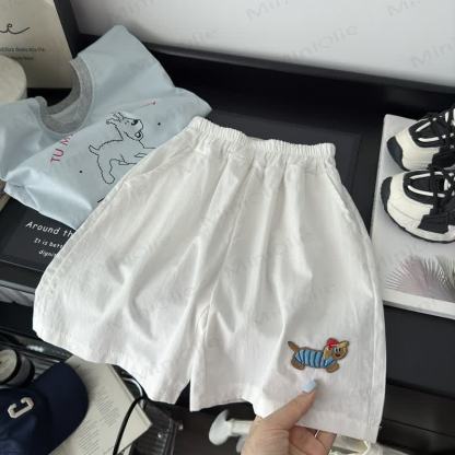 Toddler Kid Dog Embroidered Shorts - White - 10-11T - image 2