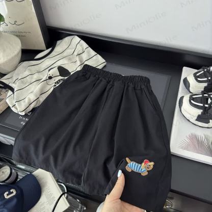 Toddler Kid Dog Embroidered Shorts - Black - 10-11T - image 7