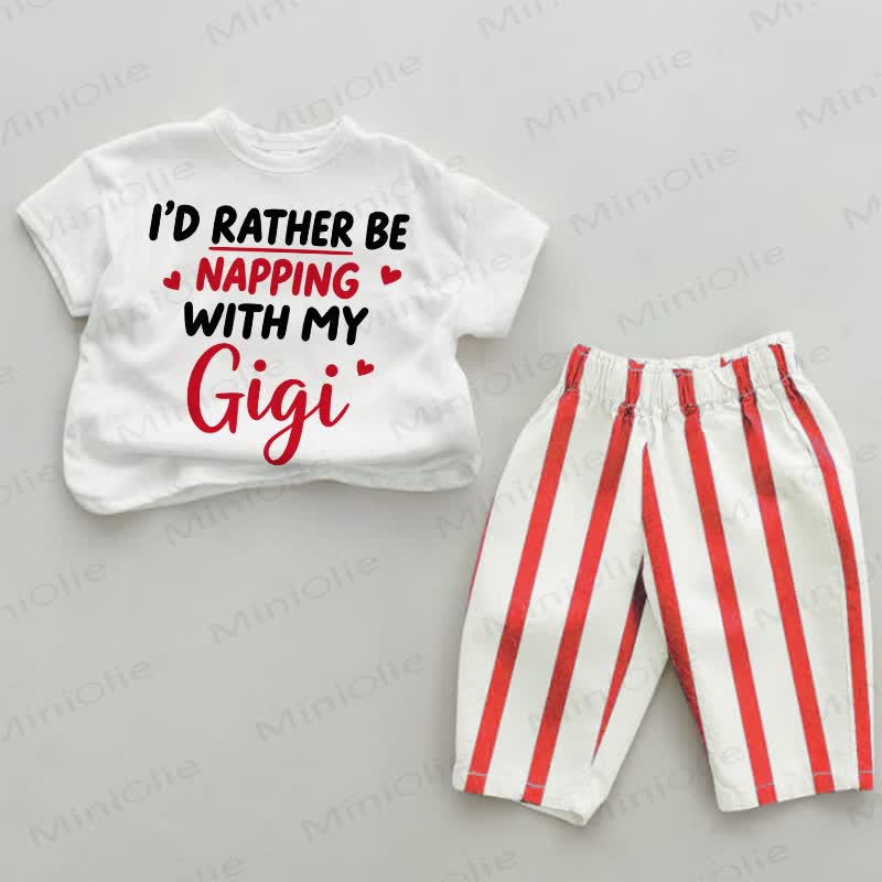 I'D RATHER BE NAPPING WITH MY GIGI Baby White&Red Vertical Striped 2-piece Set - White&Red - 4-5T - image 1