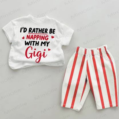 I'D RATHER BE NAPPING WITH MY GIGI Baby White&Red Vertical Striped 2-piece Set - White&Red - 4-5T - image 1