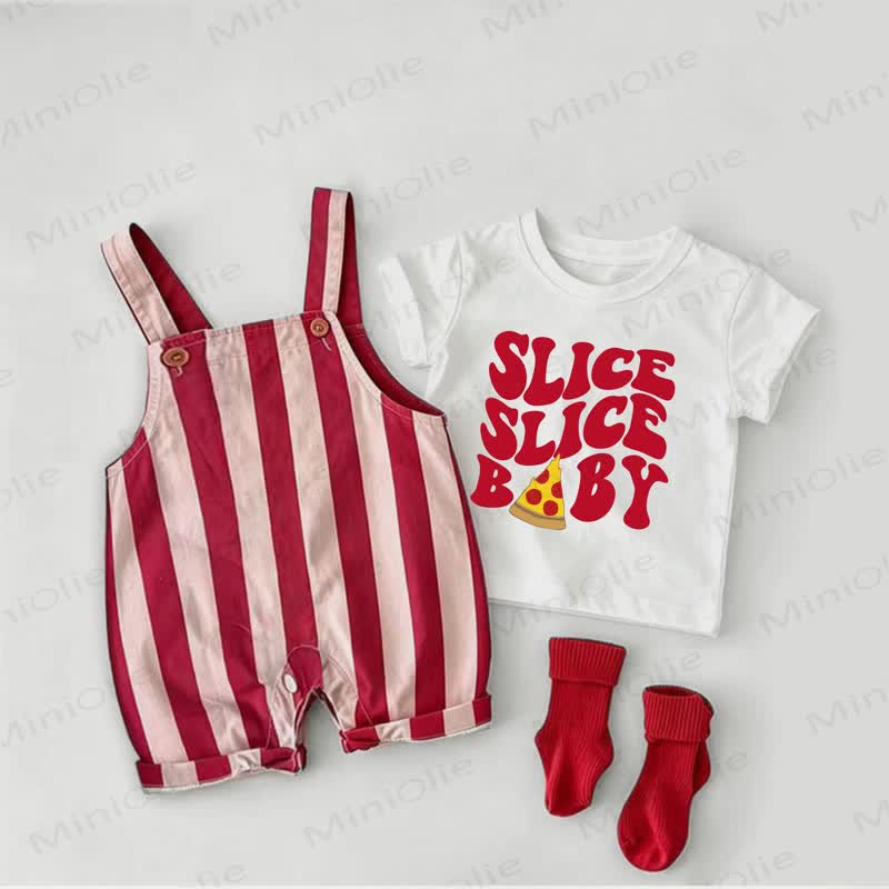SLICE SLICE BABY Baby Red Stripe Overalls and White Tee 2-piece Set - White&Red - 2-3T - image 1