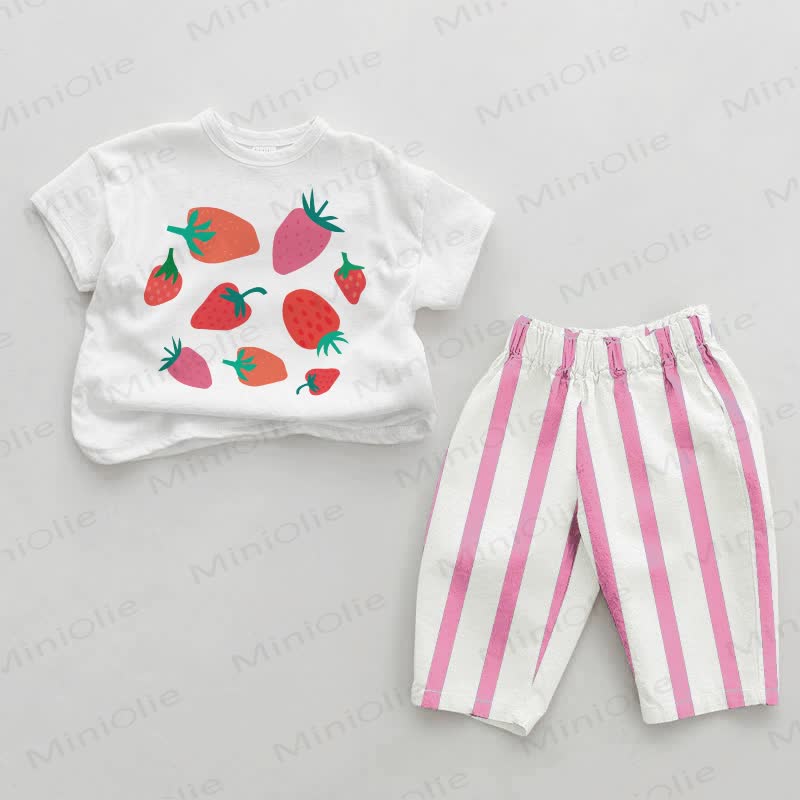 Baby Girls Strawberry Pink Vertical Striped 2-piece Set - White&Pink - 2-3T - image 1