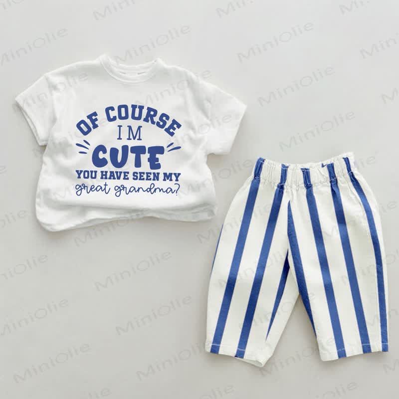 OF COURSE I'M CUTE YOU HAVE SEEN MY GREAT GRANDMA? Baby Blue Vertical Striped 2-piece Set - White&Blue - 2-3T - image 1