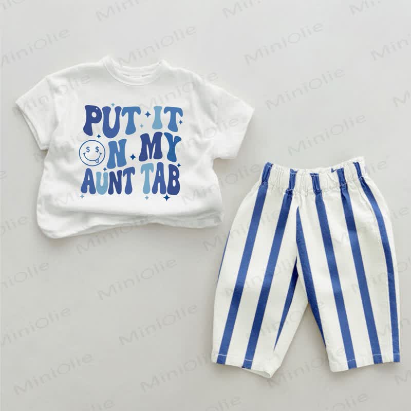 PUT IT ON MY AUNT TAB Baby Blue Vertical Striped 2-piece Set - White&Blue - 2-3T - image 1