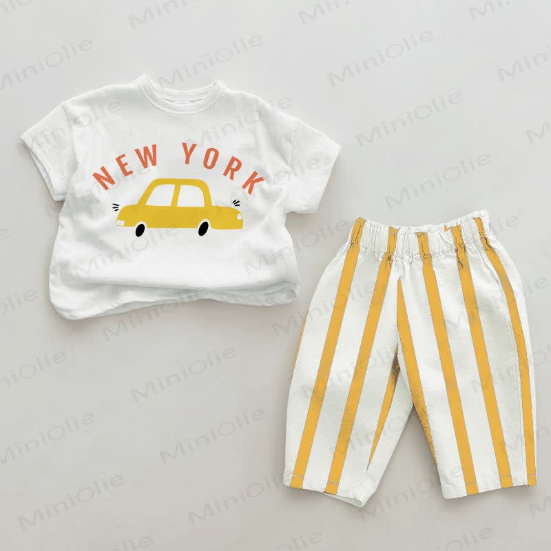NEW YORK Baby White&Yellow Vertical Striped 2-piece Set - White&Yellow - 2-3T - image 1