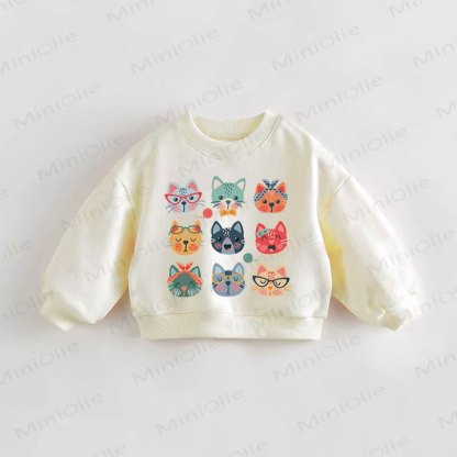Baby Cat Print Toddler Cream Sweatshirt - Cream - 3-5T - image 1