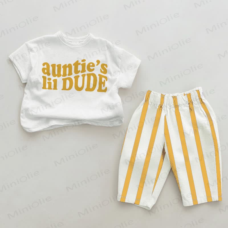AUNTIE'S LIL DUDE Baby White&Yellow Vertical Striped 2-piece Set - White&Yellow - 2-3T - image 1