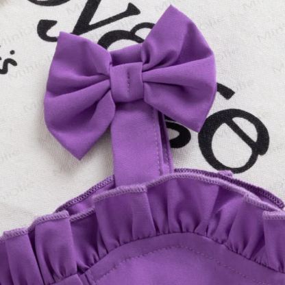 Baby Girl Bow&Flower Purple Sleeveless Top and Denim Shorts 2-piece Set - image 3