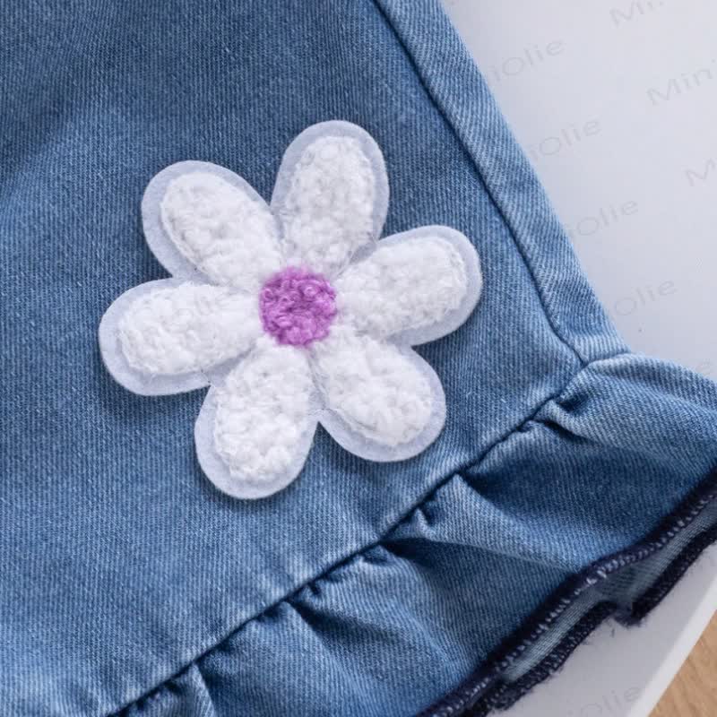 Baby Girl Bow&Flower Purple Sleeveless Top and Denim Shorts 2-piece Set - image 5