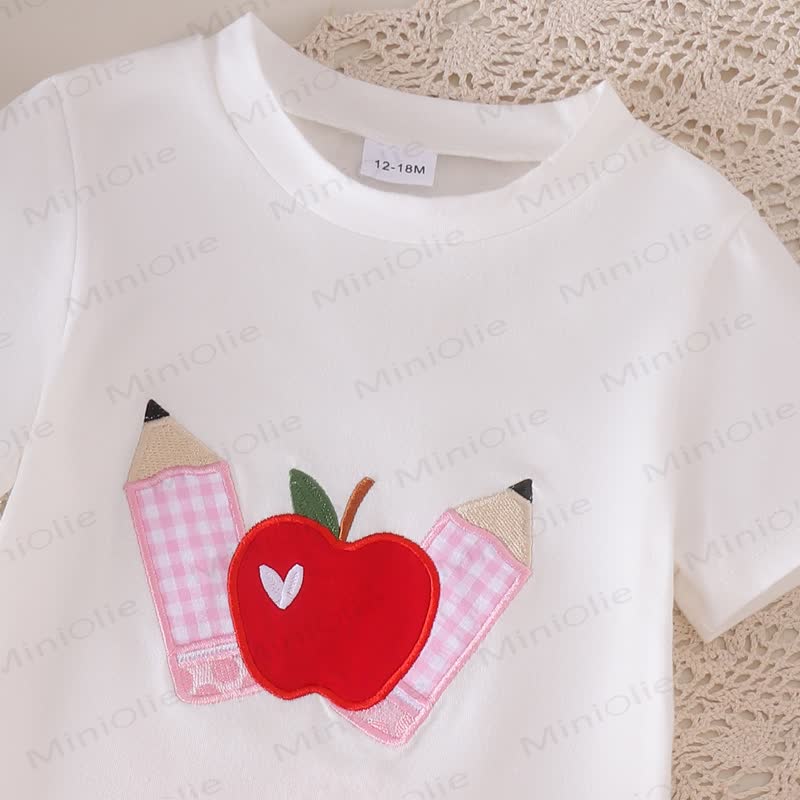 Toddler Baby Girls Apple Applique Tee and Pink Tiered Skirt 2-piece Set - image 5
