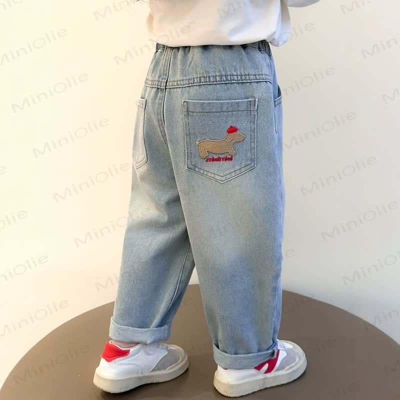 Toddler Embroidered Puppy Light Wash Denim Pants - image 4
