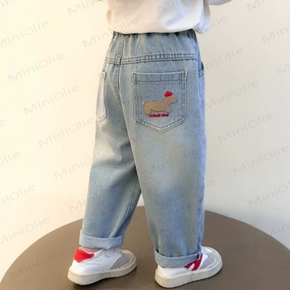 Toddler Embroidered Puppy Light Wash Denim Pants - image 4