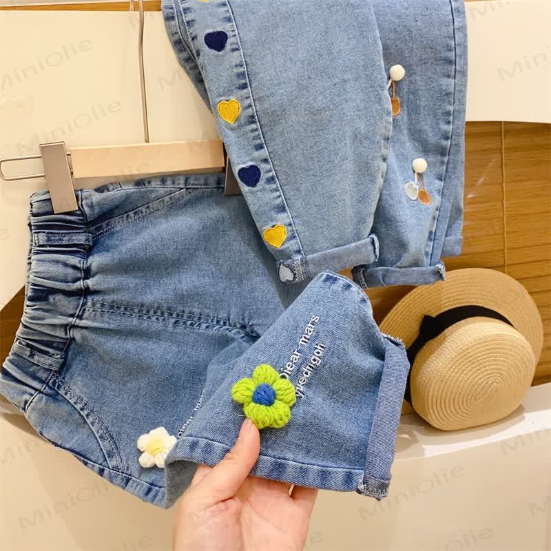 Toddler Baby Blue Embroidered Pattern Denim Pants - image 5