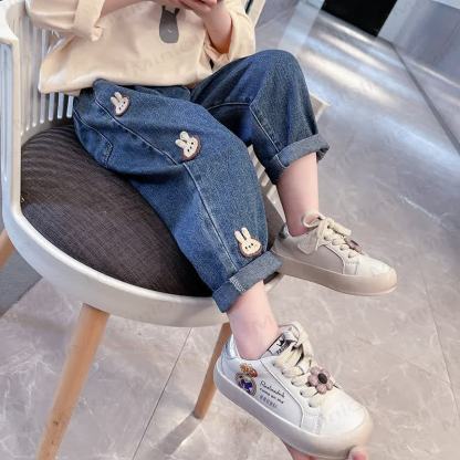 Toddler Baby Blue Embroidered Pattern Denim Pants - Blue Bunny - 6-7T - image 4