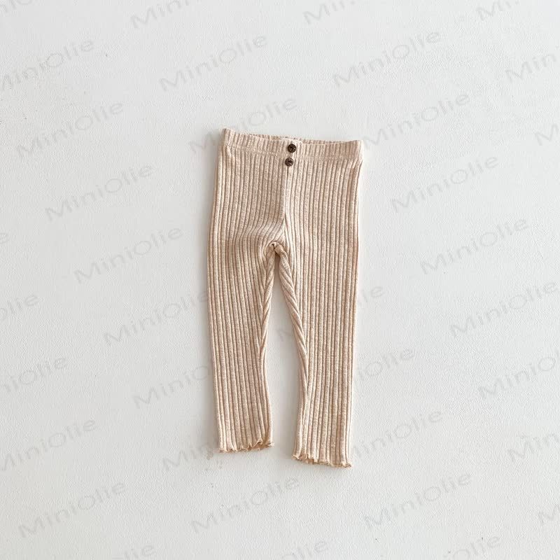 Toddler Ribbed Button Leggings - Beige - 8-9T - image 5